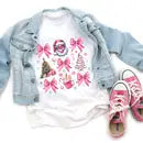 Pink Christmas Coquette Girls Tee Shirt, Santa and Bows