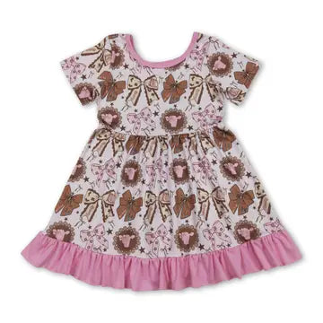 Pink Ruffle Cow Bow Western Dress