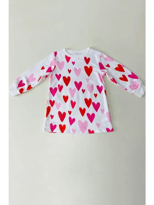 Red Pink Hearts Long Sleeve Dress