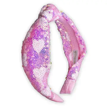 Pink Sequin Heart Knot Headband
