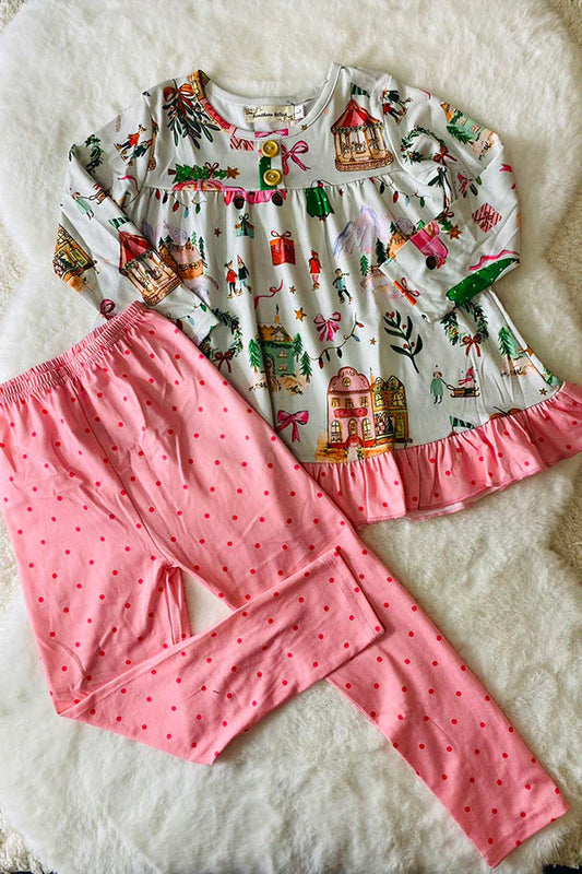 Pink vintage polka dot Christmas 2pc set