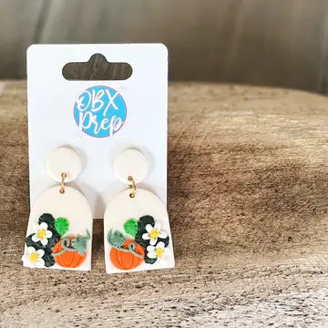 Pumpkin Flower Accented Polymer Clay Dangle Earrings