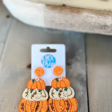 Pumpkin Patch Seed Beaded Drop Earrings
