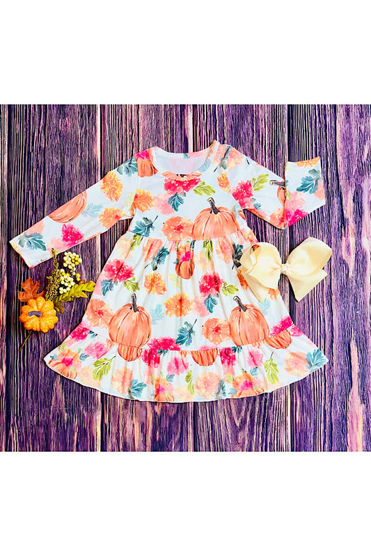Pumpkin & leaves long sleeve dress