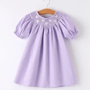 Butterfly Purple Smocking Dress