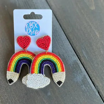 Rainbow Pencil Teacher Back To School Beaded Earrings