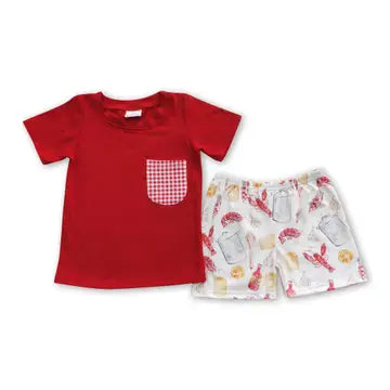 Red Pocket Crawfish Corn Short Set