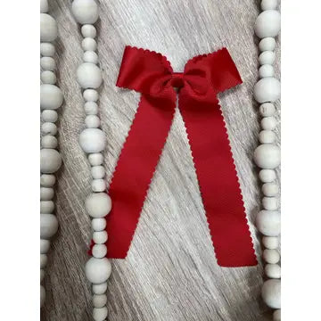 Red Scalloped Long Tail Bow