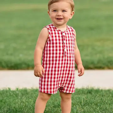 Red Plaid Smocked Romper