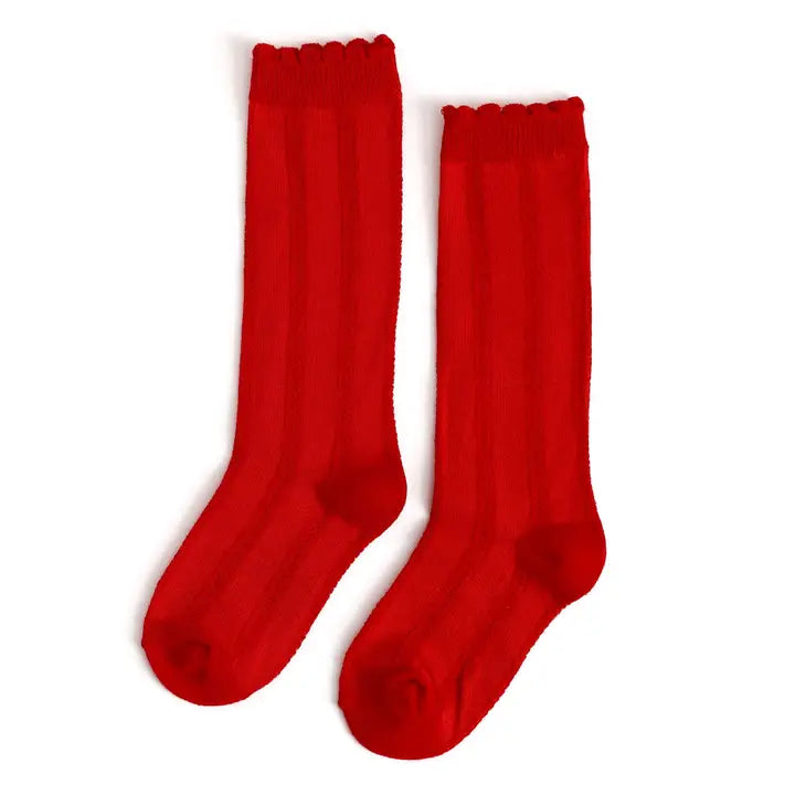Red Scalloped Knee High Socks