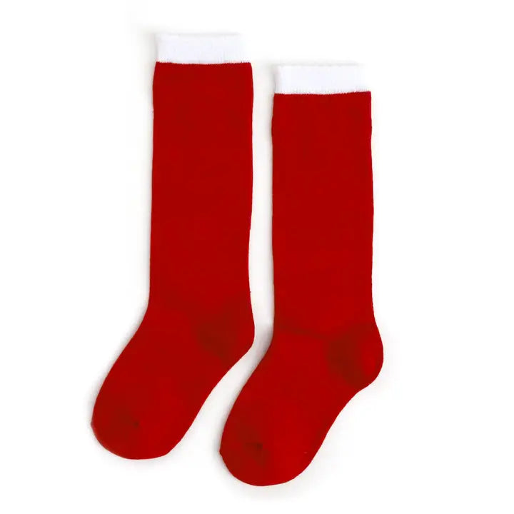 Red/White Scalloped Knee High Sock