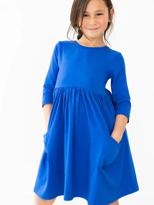 Royal Blue 3/4 Pocket Twirl Dress