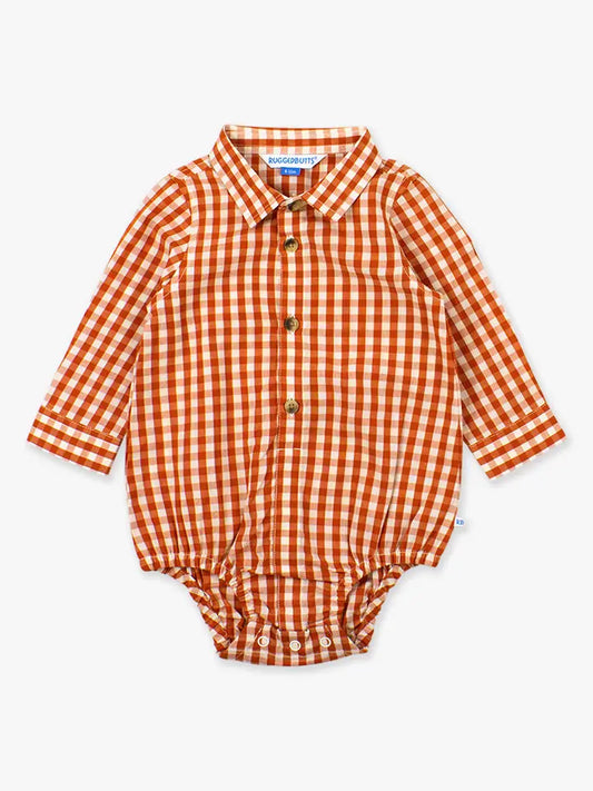 Rust Gingham Long Sleeve Bodysuit
