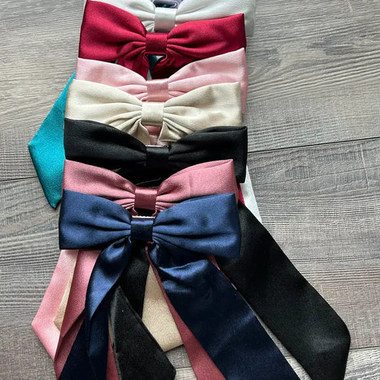 Long Satin Hair Bow with Alligator Clip