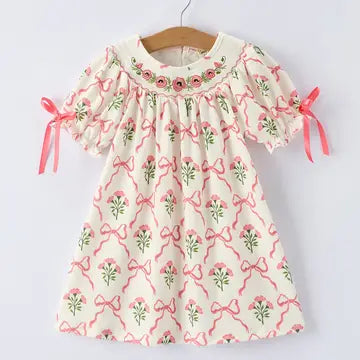 Spring Floral Smocking Bow Dress