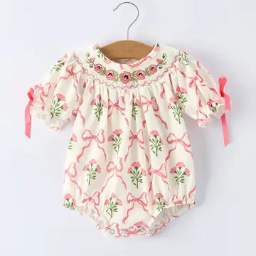 Spring Floral Smocking Bow Romper