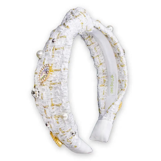 White Embellished Knot Headband