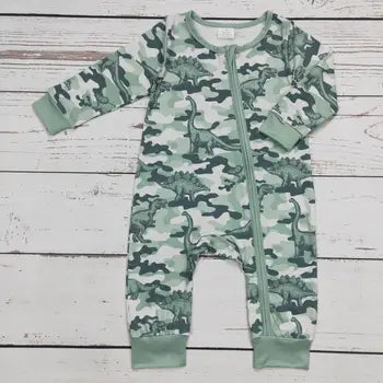 Dinosaur Camouflage Print Zip Romper
